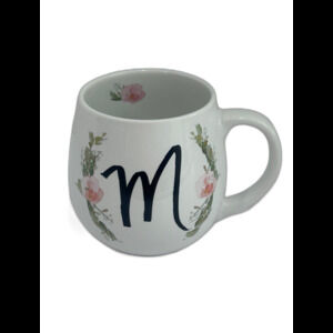 Prima Design Ceramic Mug Monogram “M” Initial Color White/Pink/Green LNWOT